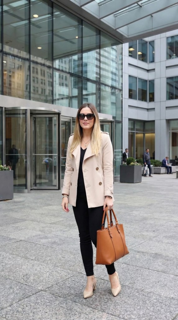 Beige-Trench-Coat-Black-Skinny-Trousers-Nude-Pointed-Flats-Tan-Tote-Bag Beige Trench Coat + Black Skinny Trousers + Nude Pointed Flats + Tan Tote Bag