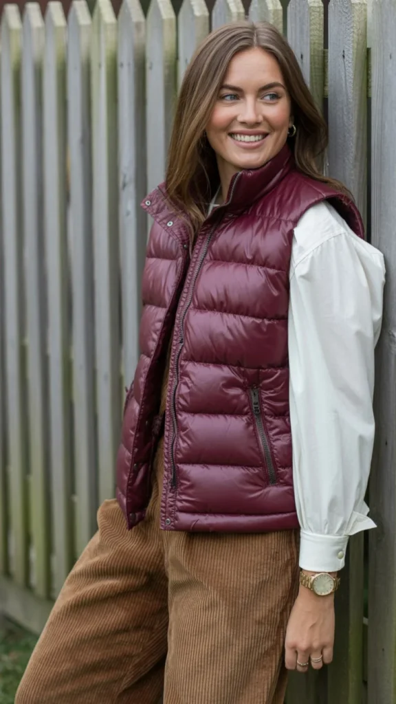 Puffer Vest + Long-Sleeve Thermal + Straight-Leg Corduroys + Duck Boots