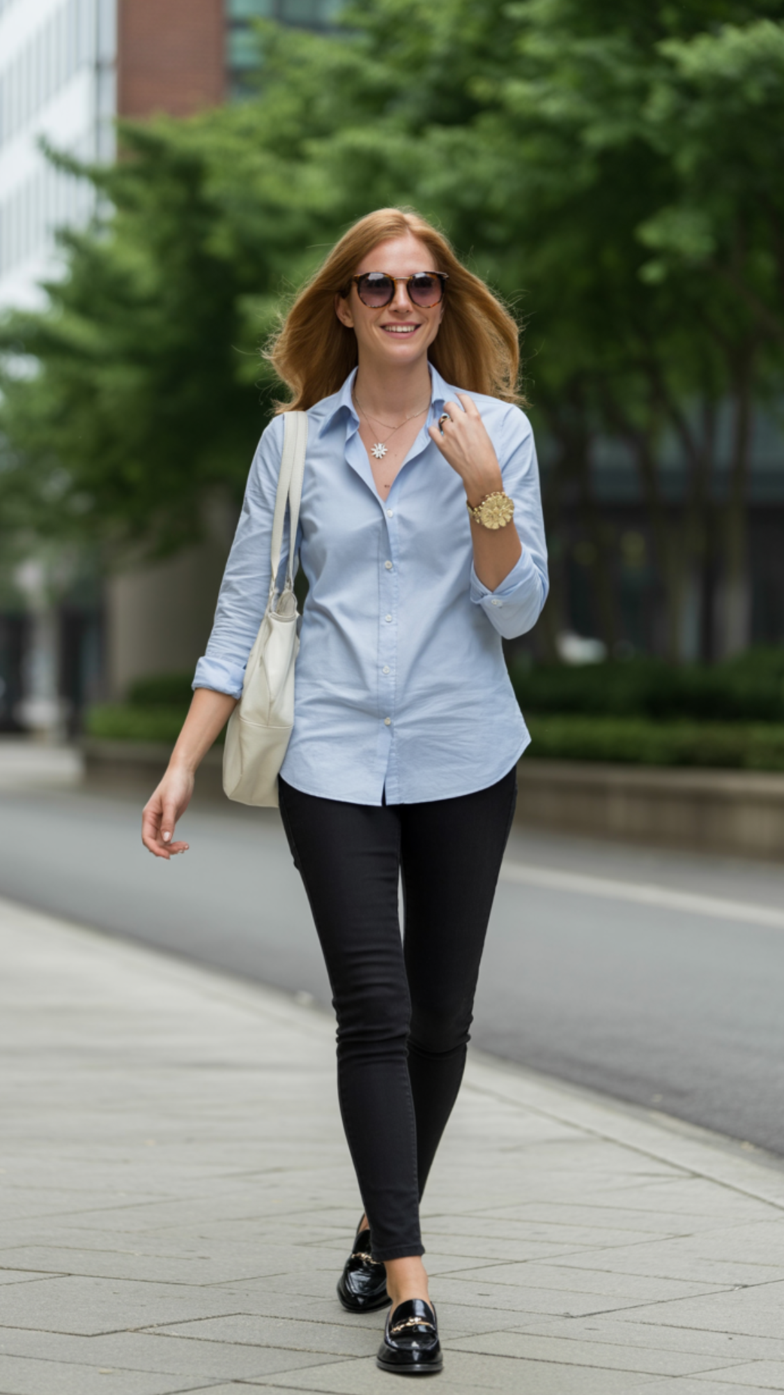 Chambray Shirt + Black Dress Pants + Loafers