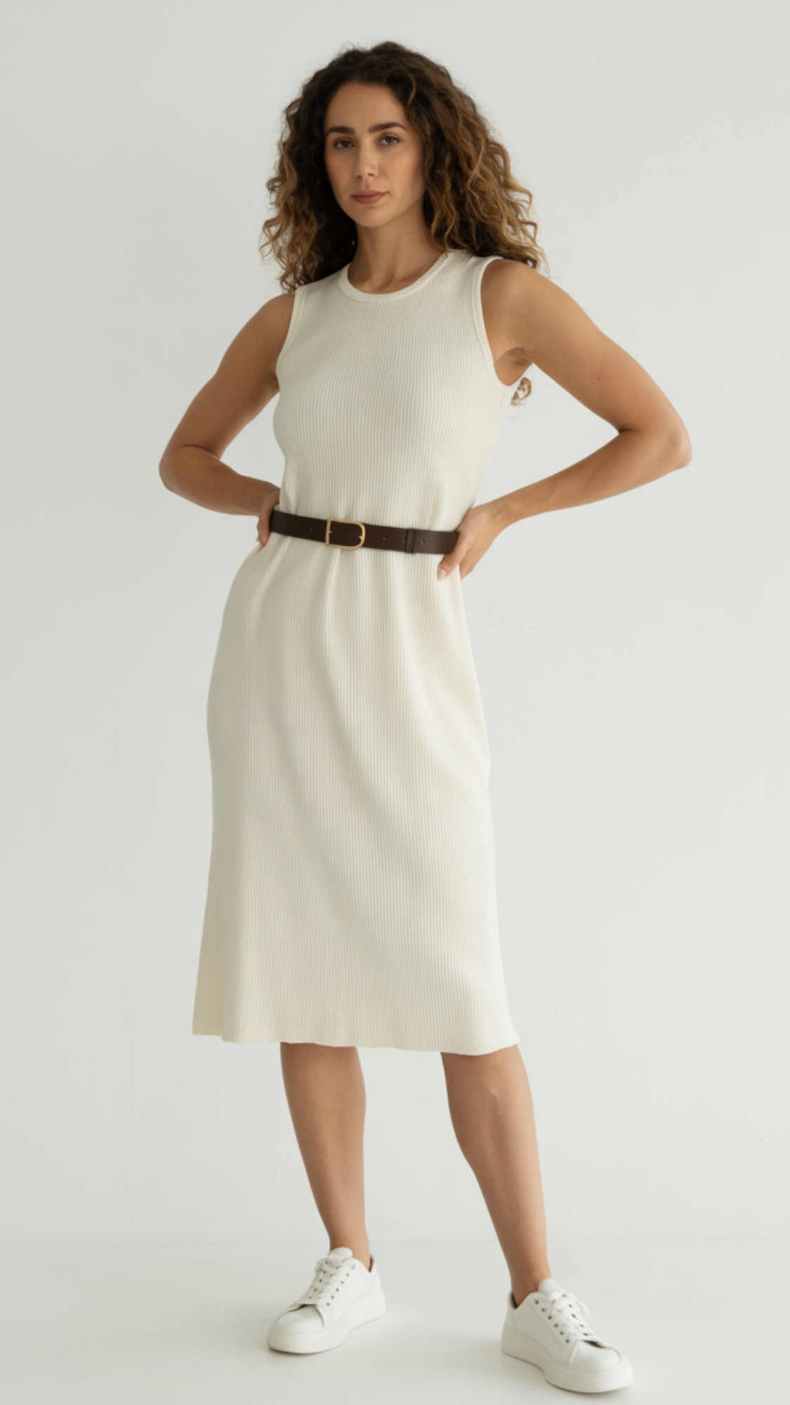 Knitted Dress + Belt + SneakersKnitted Dress + Belt + Sneakers