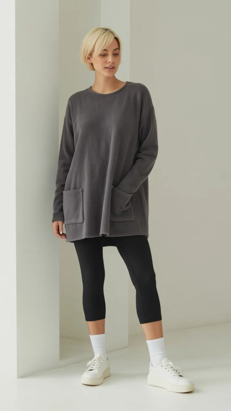 Oversized Sweater Dress + Leggings + Tall Socks + Sneakers
