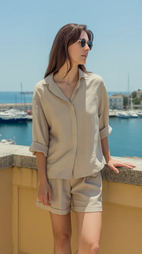 Beige-Shorts-and-a-beige-Linen-Blouse Beige Shorts and a beige Linen Blouse