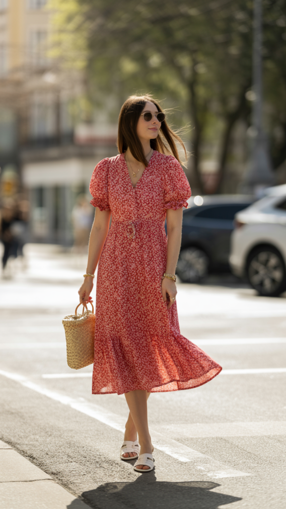 Bright-Red-Summer-Walk-Outfit Bright Red Summer Walk Outfit