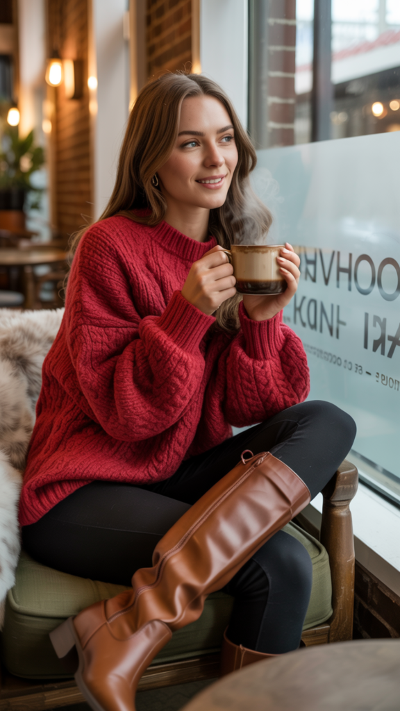 Cozy-Weekend-Coffee-Red-Outfit Cozy Weekend Coffee Red Outfit