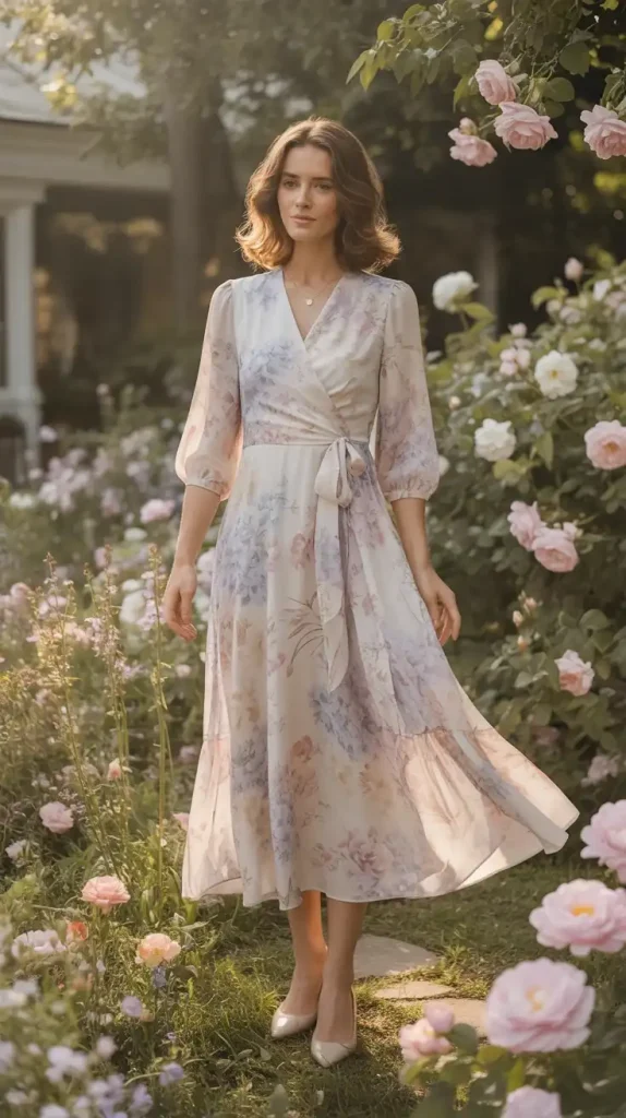Floral-Wrap-Feminine-Garden-Style-Outfit Floral Wrap Feminine Garden Style Outfit