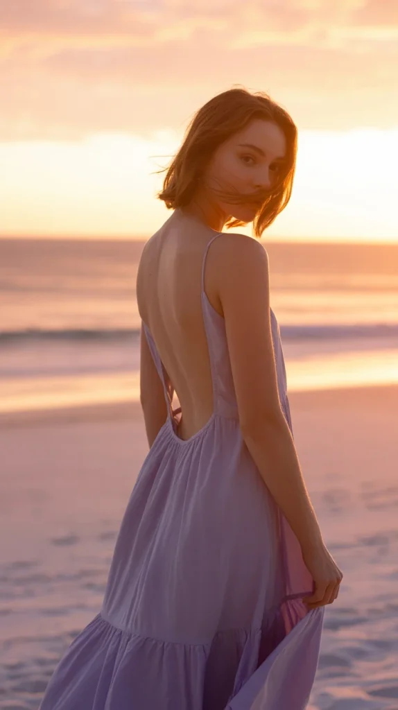 Lavender-Backless-Sundress-Romantic-Summer Lavender Backless Sundress Romantic Summer