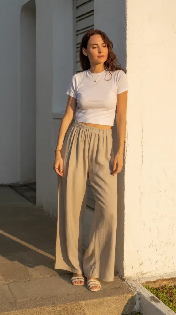 Light-Linen-Pants-With-a-Cropped-White-Tee Light Linen Pants With a Cropped White Tee
