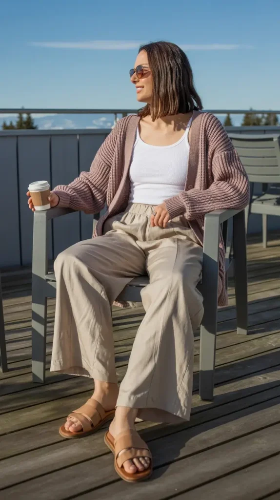 Linen-Blend-Pants-with-a-Chunky-Cardigan-for-Warm-Afternoons Linen Blend Pants with a Chunky Cardigan for Warm Afternoons