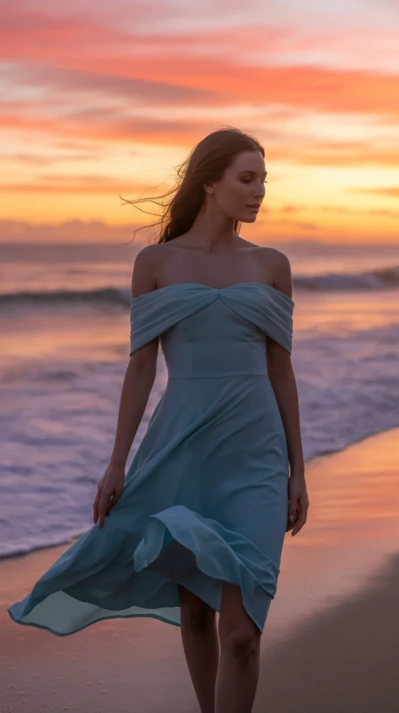 Off-Shoulder Sky Blue Breezy Summer Look