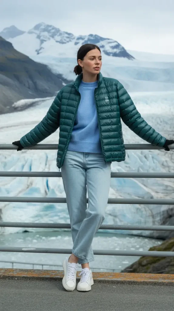 Packable-Down-Jacket-Over-a-Cashmere-Sweater-and-Straight-Jeans Packable Down Jacket Over a Cashmere Sweater and Straight Jeans