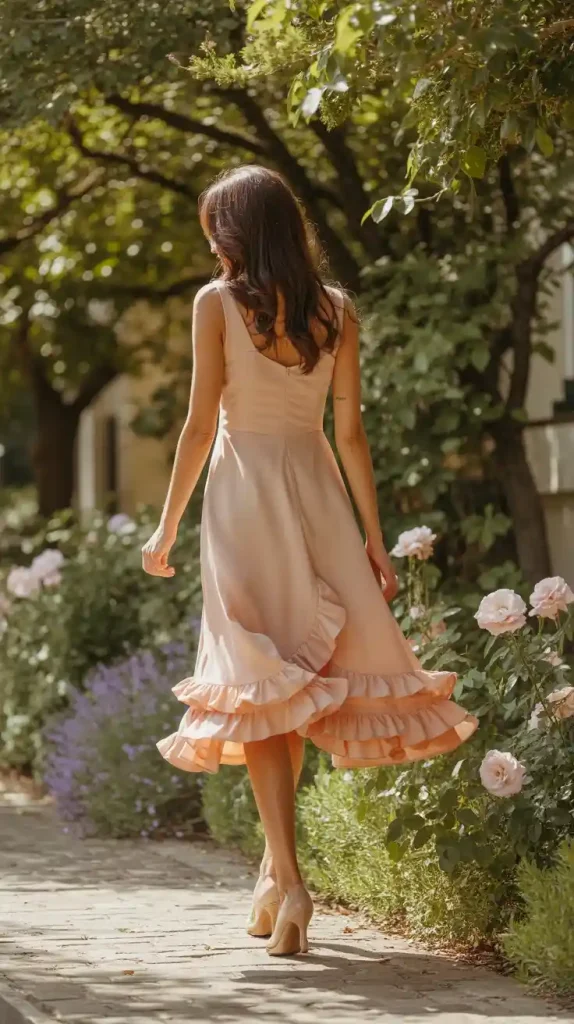 Ruffle-Hem-Dress-In-Peach Ruffle Hem Dress In Peach