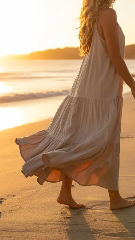 Tiered-Maxi-dress-in-Beige-Beach-Style Tiered Maxi dress in Beige Beach Style