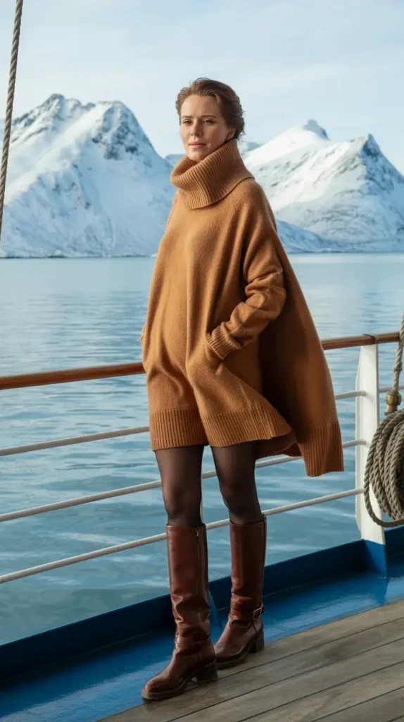 Turtleneck-Sweater-Dress-with-Tights-and-Knee-Boots Turtleneck Sweater Dress with Tights and Knee Boots