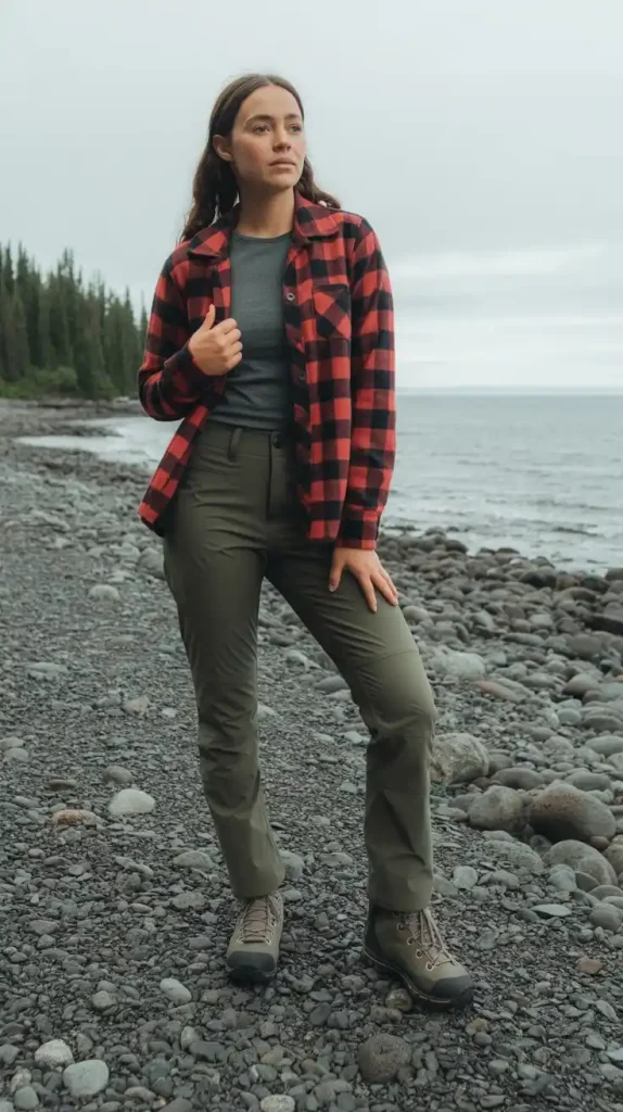 Waterproof-Hiking-Pants-with-a-Cozy-Flannel-Shirt Waterproof Hiking Pants with a Cozy Flannel Shirt