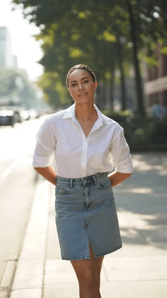 White-Shirt-With-Denim-Skirt White Shirt With Denim Skirt
