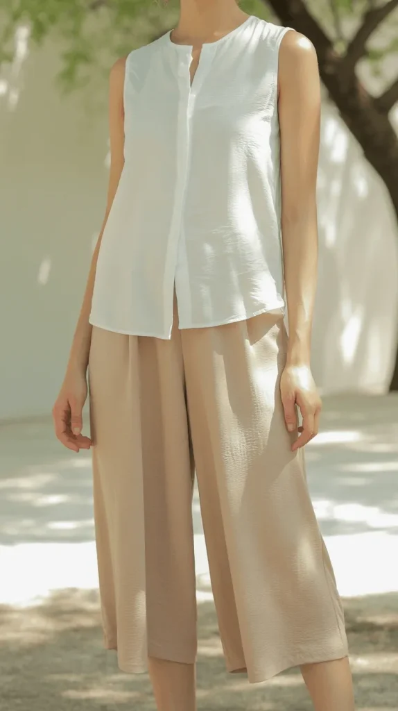 White-Sleeveless-Top-With-Culottes White Sleeveless Top With Culottes