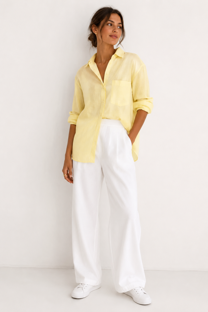 Yellow-And-White-Colorblock-Co-ord-Outfit Yellow And White Colorblock Co-ord Outfit