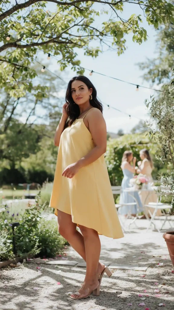 Asymmetric Hem Dress In Bright Yellow Color