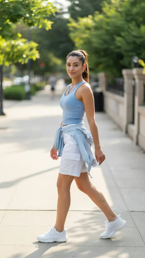 Baby-Blue-Racerback-Tank-Top-with-White-Cargo-Shorts Baby Blue Racerback Tank Top with White Cargo Shorts