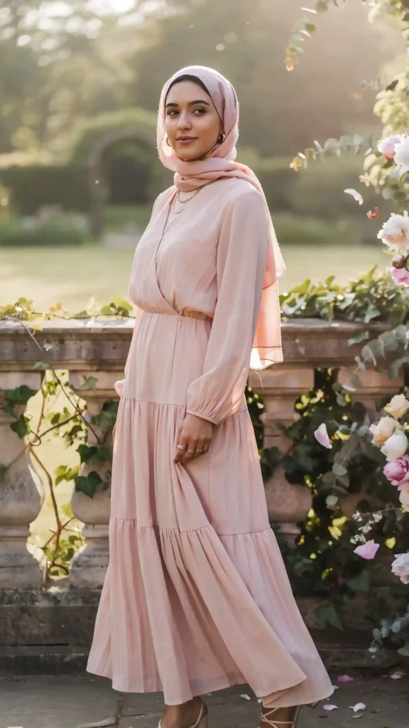 Baby-Pink-Pleated-Dress-With-Soft-Romantic-Modest-Look Baby Pink Pleated Dress With Soft Romantic Modest Look