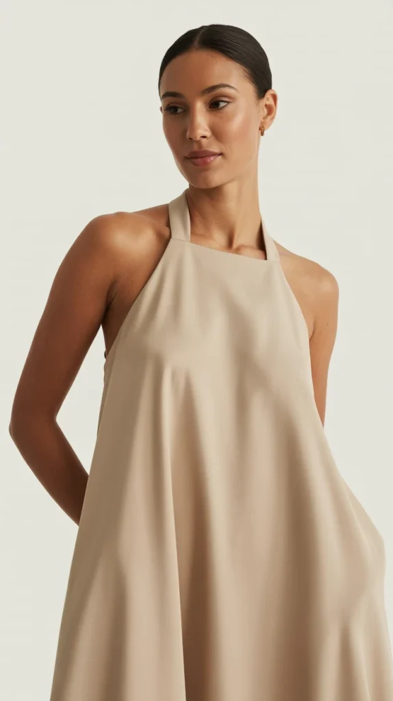 Beige-Halter-Dress-Luxury-Aesthetic Beige Halter Dress Luxury Aesthetic