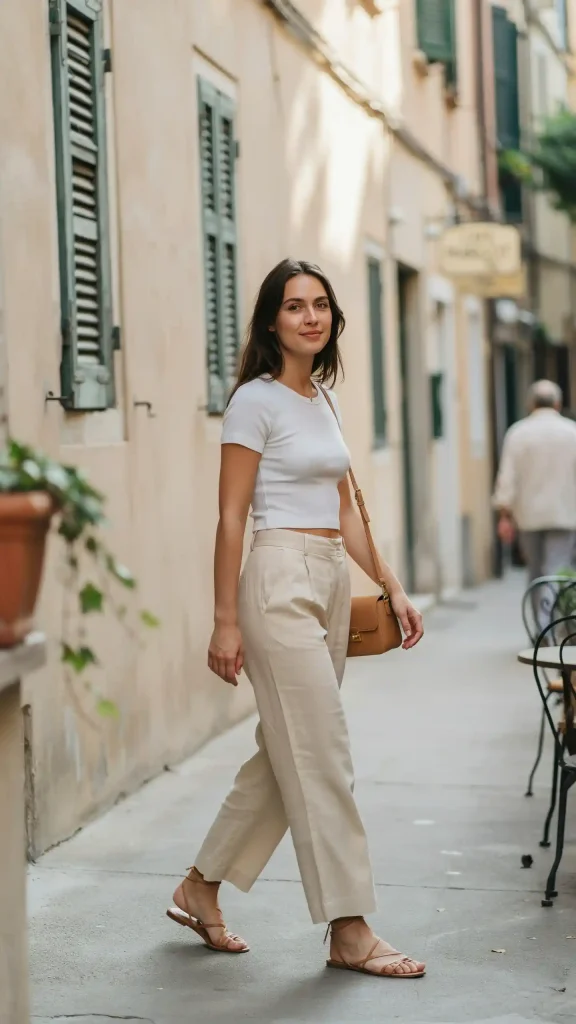 Beige-High-Waist-Wide-Leg-Pants-and-White-Crop-Top Beige High-Waist Wide Leg Pants and White Crop Top