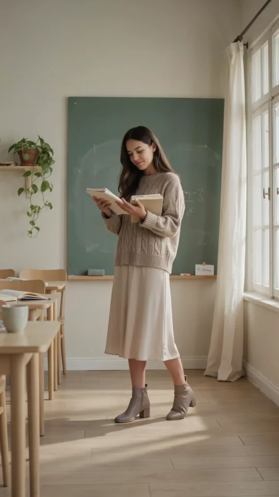 Beige Knit Sweater Midi Skirt Outfit Beige Knit Sweater Midi Skirt Outfit