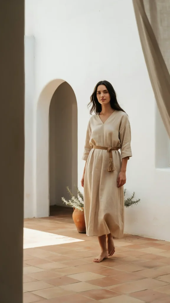 Beige-Linen-Flowy-Maxi-with-Brown-Raffia-Belt-Details Beige Linen Flowy Maxi with Brown Raffia Belt Details