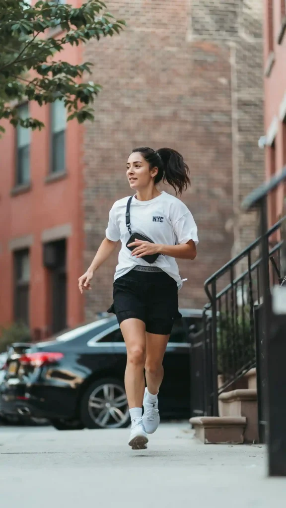 Black-Athletic-Skort-With-Oversized-White-Street-Style-Tee Black Athletic Skort With Oversized White Street Style Tee