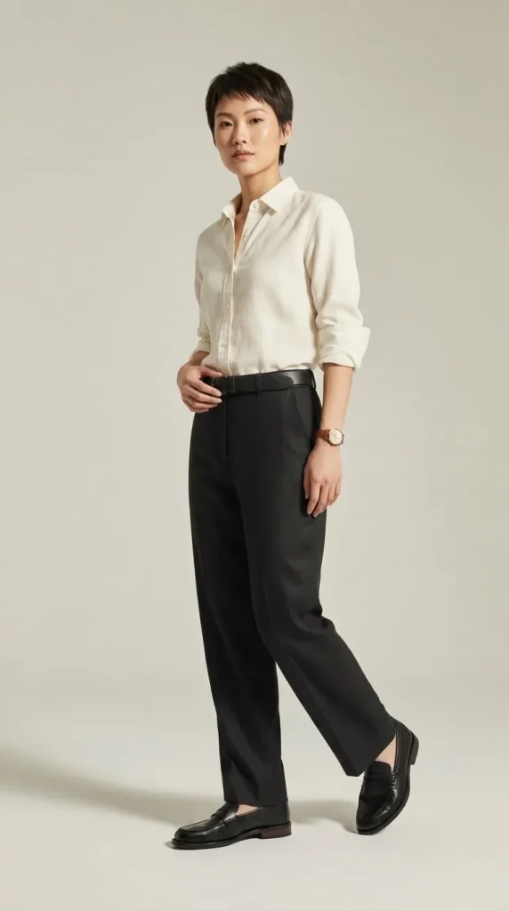 Black-Linen-Wide-Leg-Trousers-With-Crisp-White-Shirt Black Linen Wide Leg Trousers With Crisp White Shirt