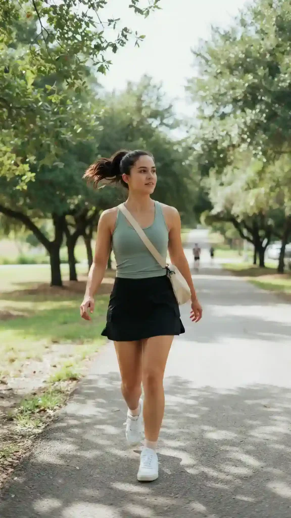 Black-Relaxed-Cargo-Skirt-With-Fitted-Sage-Green-Racer-Tank Black Relaxed Cargo Skirt With Fitted Sage Green Racer Tank