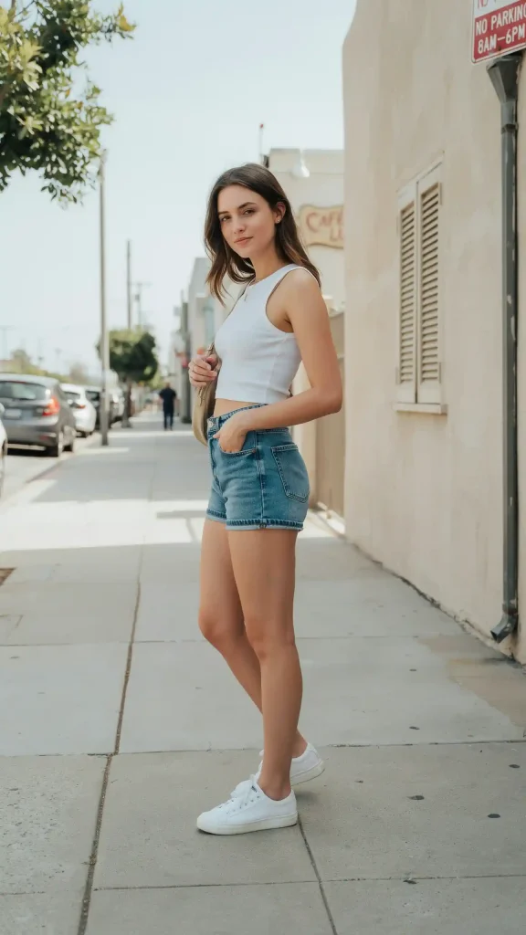 Blue-Denim-Shorts-and-White-Crop-Top Blue Denim Shorts and White Crop Top