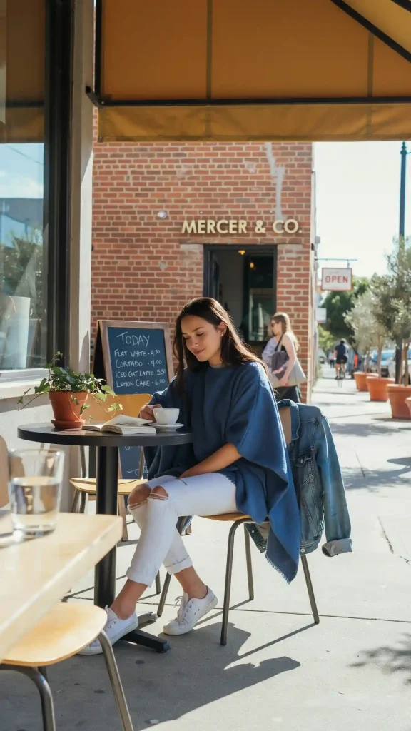 Blue-Poncho-Combined-with-Ripped-Jeans-and-Tank-Top Blue Poncho Combined with Ripped Jeans and Tank Top
