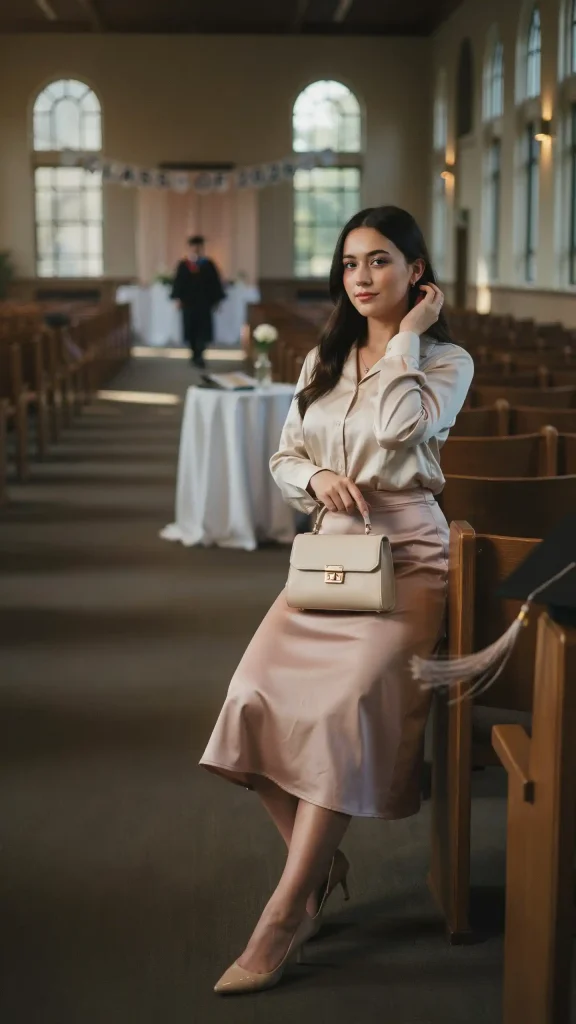 Blush-Satin-Midi-Skirt-With-Ivory-Silk-Blouse Blush Satin Midi Skirt With Ivory Silk Blouse