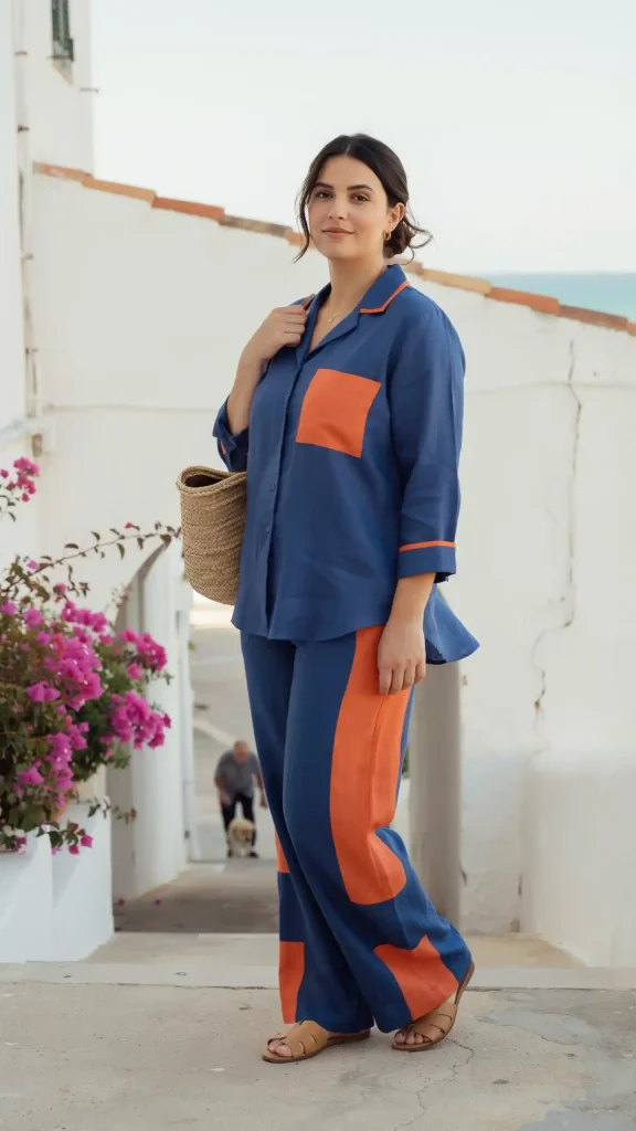 Bold-Orange-Cobalt-Blue-Colorblock-Linen-Set Bold Orange Cobalt Blue Colorblock Linen Set