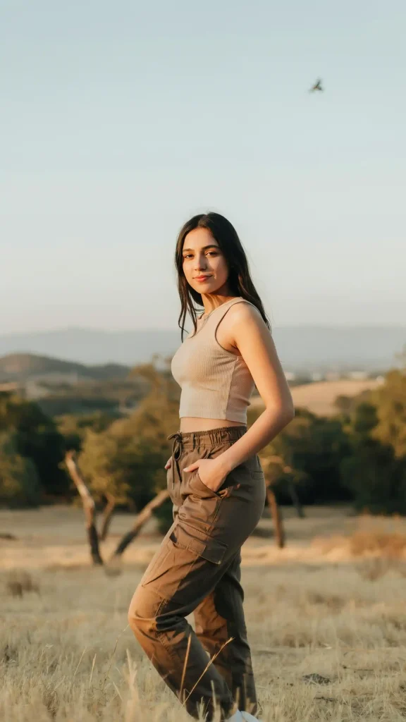 Brown-Cargo-Pants-With-Sleeveless-Ribbed-Neutral-Crop-Top Brown Cargo Pants With Sleeveless Ribbed Neutral Crop Top