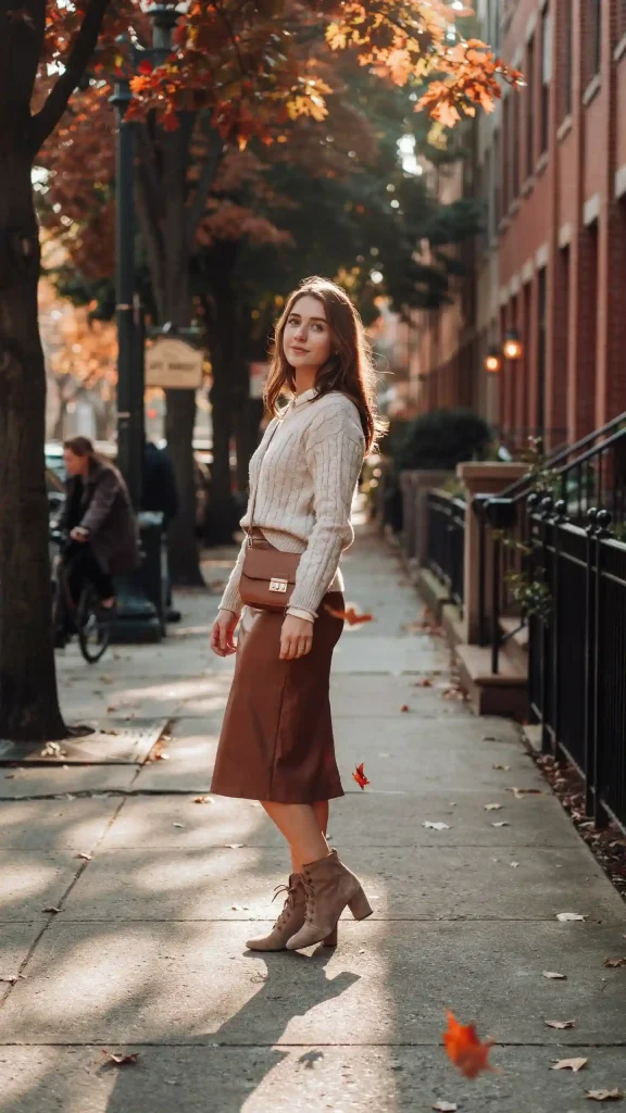 Brown-Leather-Skirt-With-Cream-Knit-Top Brown Leather Skirt With Cream Knit Top