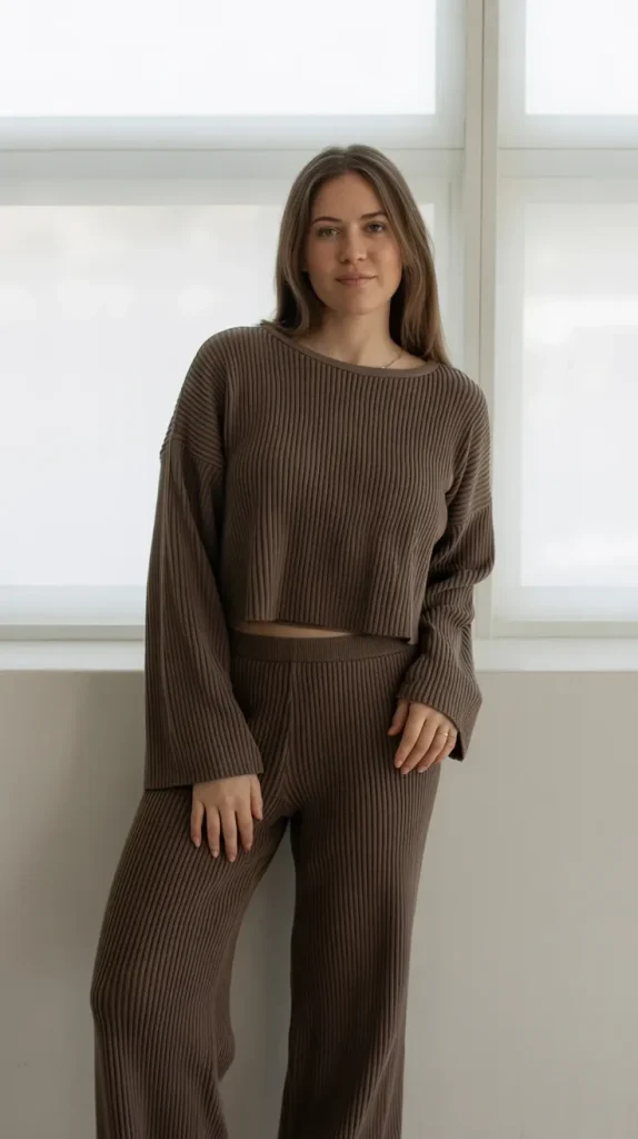 Brown-Ribbed-Co-ord-Set Brown Ribbed Co-ord Set