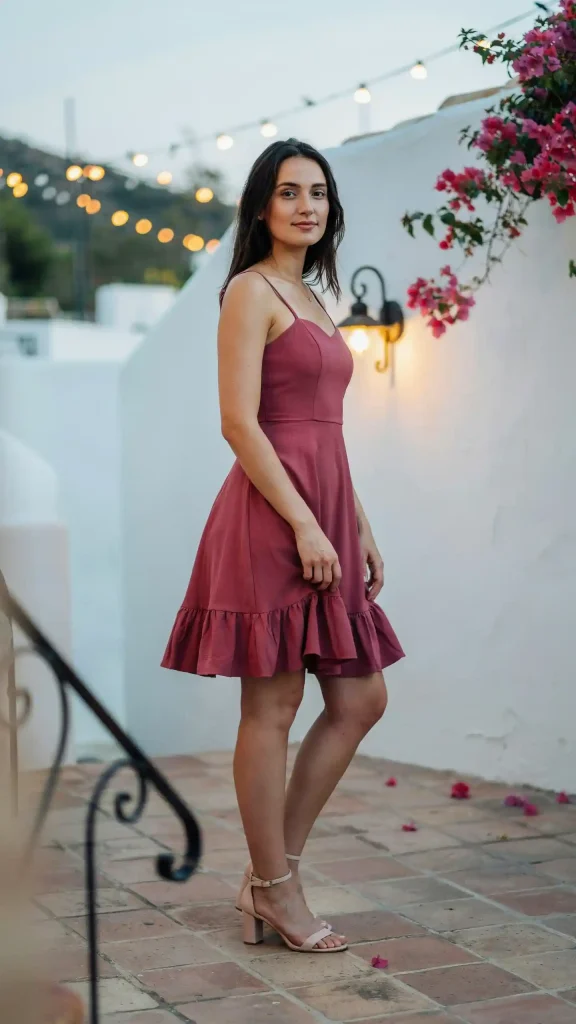 Burgundy-Babydoll-with-Soft-Nude-Sandals Burgundy Babydoll with Soft Nude Sandals