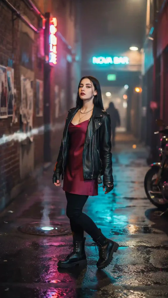 Burgundy-Slip-Dress-with-Black-Leather-Jacket-and-Black-Combat-Boots Burgundy Slip Dress with Black Leather Jacket and Black Combat Boots