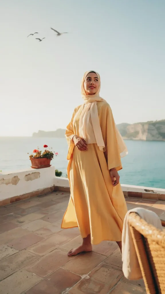 Butter-Yellow-Flowy-Kaftan-With-Airy-Summer-Hijab-Style Butter Yellow Flowy Kaftan With Airy Summer Hijab Style