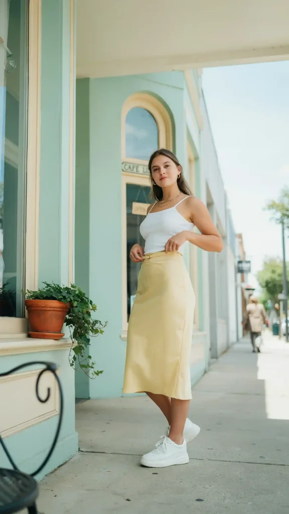 Butter-Yellow-Slip-Skirt-Styled-with-a-White-Baby-Tee-and-Platform-Sneakers Butter Yellow Slip Skirt Styled with a White Baby Tee and Platform Sneakers