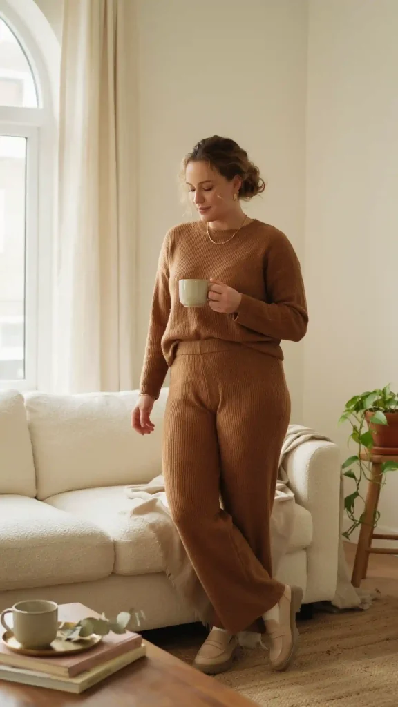Caramel-Brown-Matching-Knit-Co-ord-Set Caramel Brown Matching Knit Co-ord Set