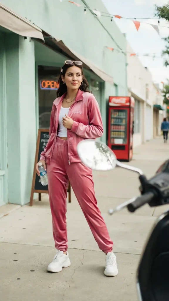 Casual-Summer-Pink-Y2K-Velour-Tracksuit Casual Summer Pink Y2K Velour Tracksuit