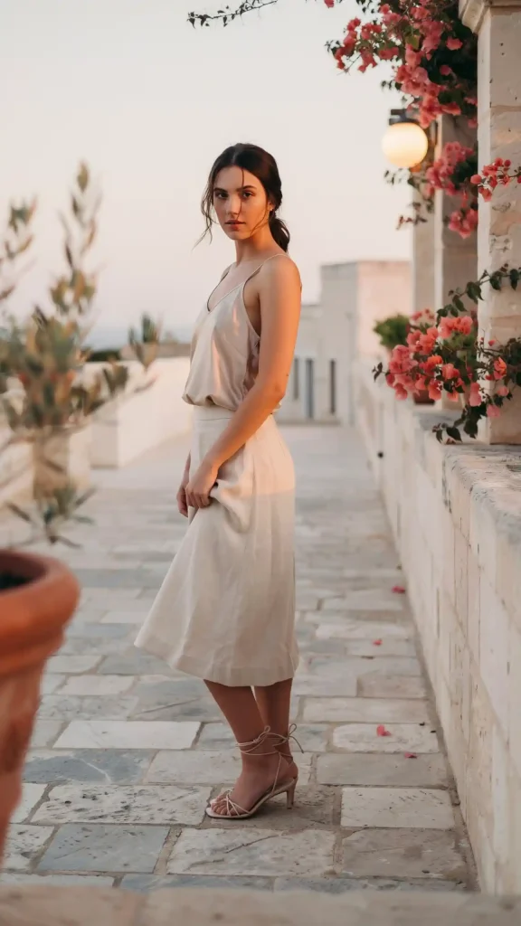 Champagne-Satin-Camisole-With-Linen-Skirt Champagne Satin Camisole With Linen Skirt