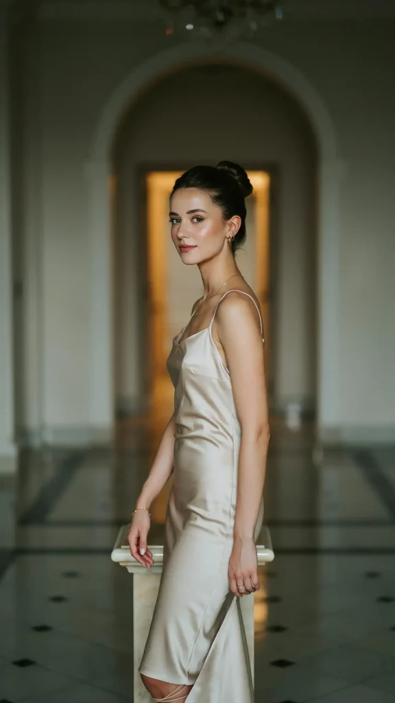 Champagne-Satin-Slip-Dress-With-Elegant-Strappy-Heels Champagne Satin Slip Dress With Elegant Strappy Heels