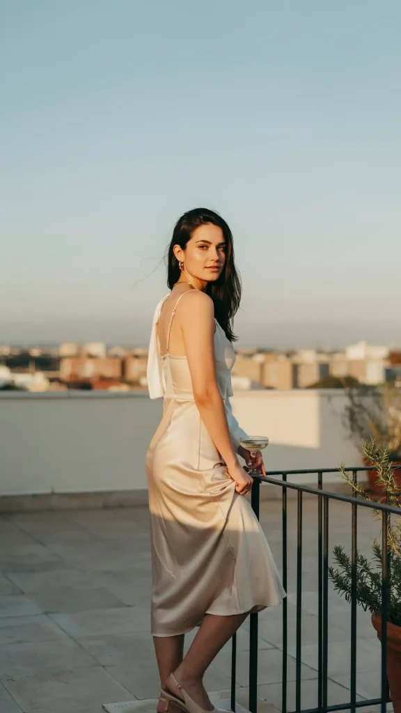 Champagne-Satin-Slip-Skirt-with-White-Blouse Champagne Satin Slip Skirt with White Blouse