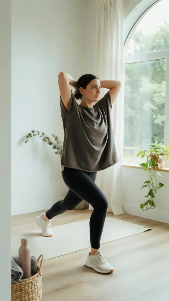 Charcoal-Poncho-Paired-with-Leggings-and-Sporty-Sneakers-Outfit Charcoal Poncho Paired with Leggings and Sporty Sneakers Outfit
