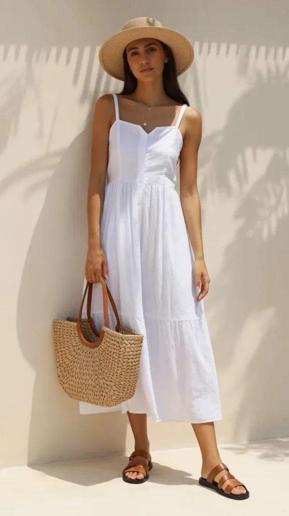 Chic-White-Linen-Dress-Summer-Look Chic White Linen Dress Summer Look