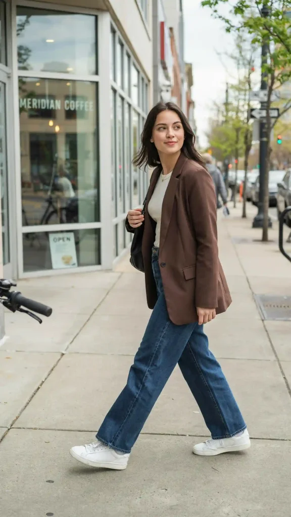 Chocolate-Brown-Blazer-With-Wide-Leg-Jeans Chocolate Brown Blazer With Wide-Leg Jeans